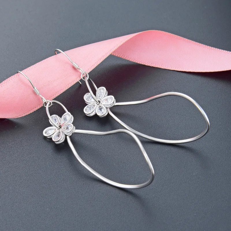 Bague Ringen Sterling Silver 925 Jewelry Sweet Flower Long Drop Earrings for Women Trendy Geometry Modelling Engagement | Украшения и