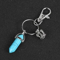 natural stone pendant keychain fashion reiki healing bullet%c2%a0 hexagonal column turquoises crystal fashion crown pendants key ring