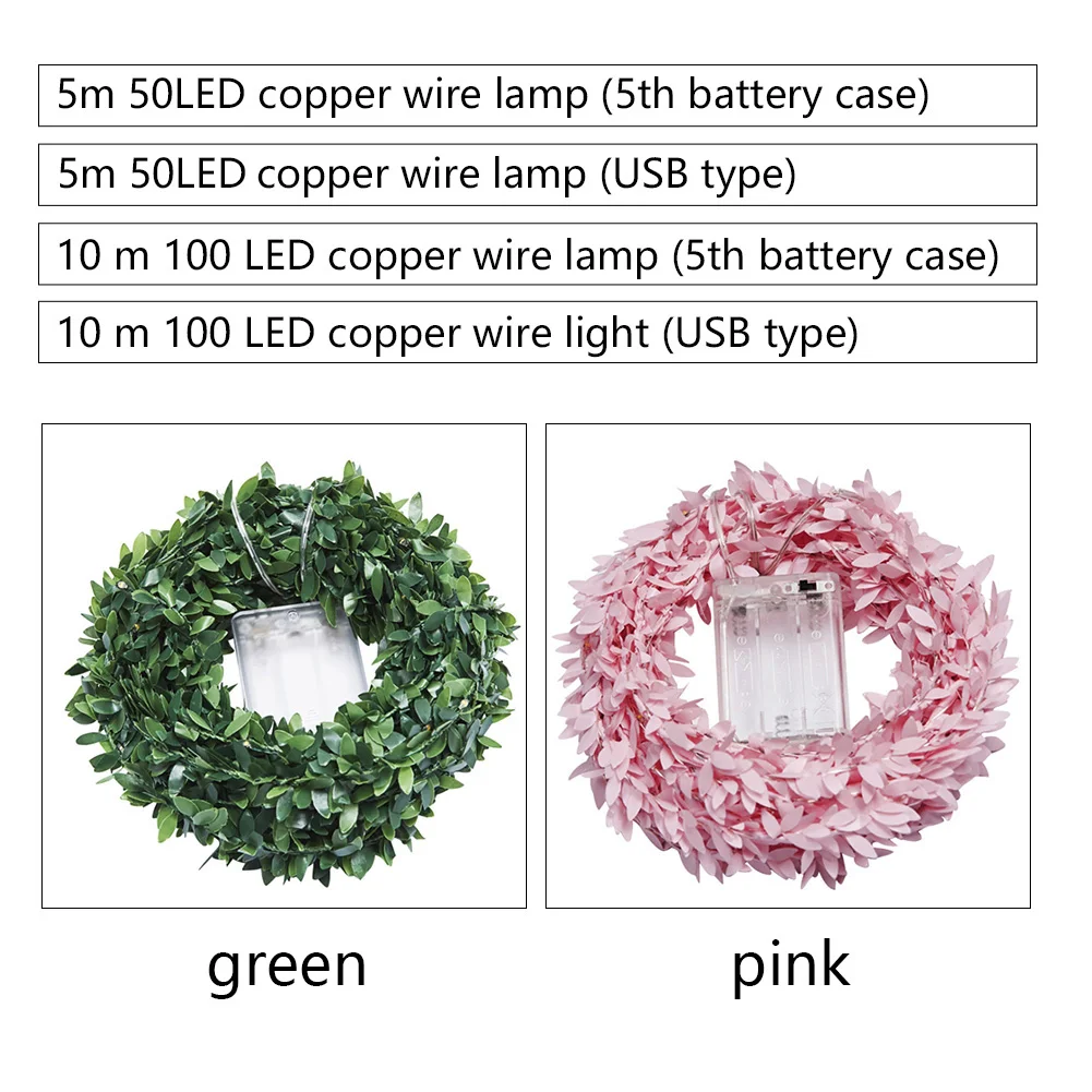 Новинка 5 м 10 гирлянда в виде листьев праздничная лампа AA батарея работает медь USB