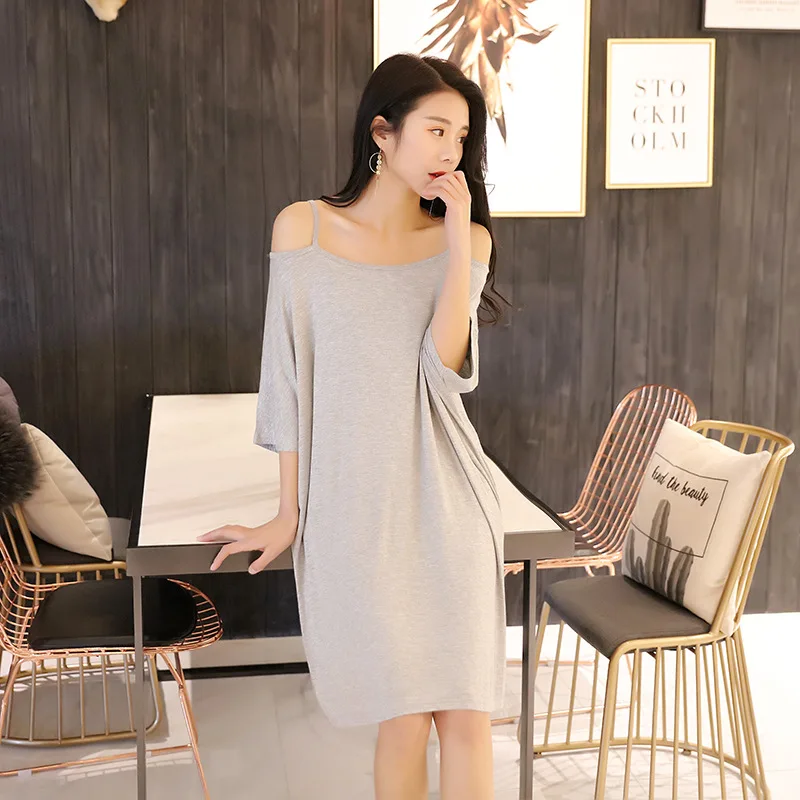 Ночная рубашка женская из модала свободная пикантная ночная без бретелек