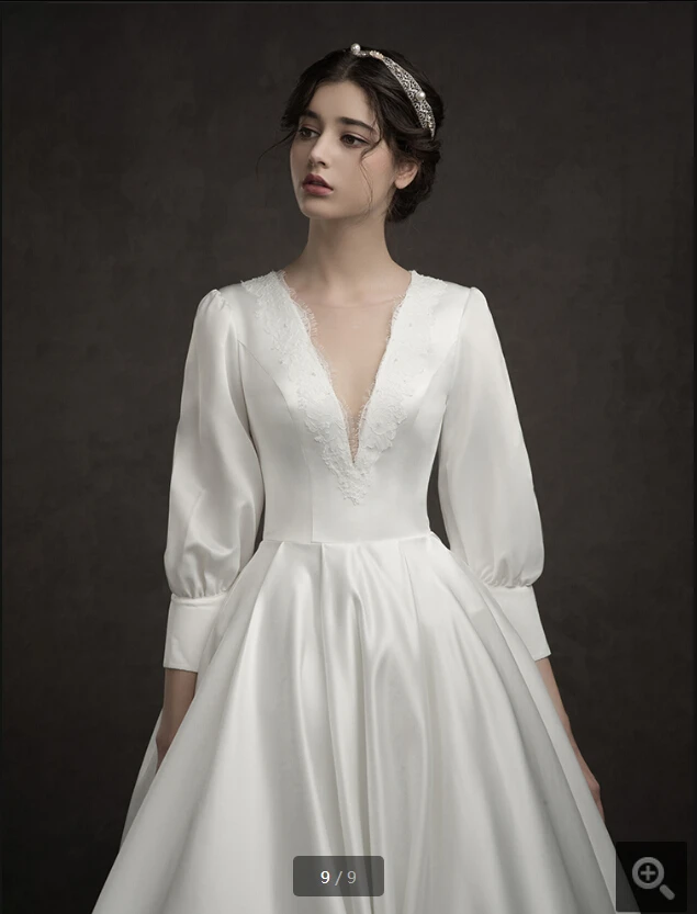 2020 new arrival white lace satin corset a line wedding dress 3/4 sleeve deep v neck sexy court train bridal gowns hot sale | Свадьбы и