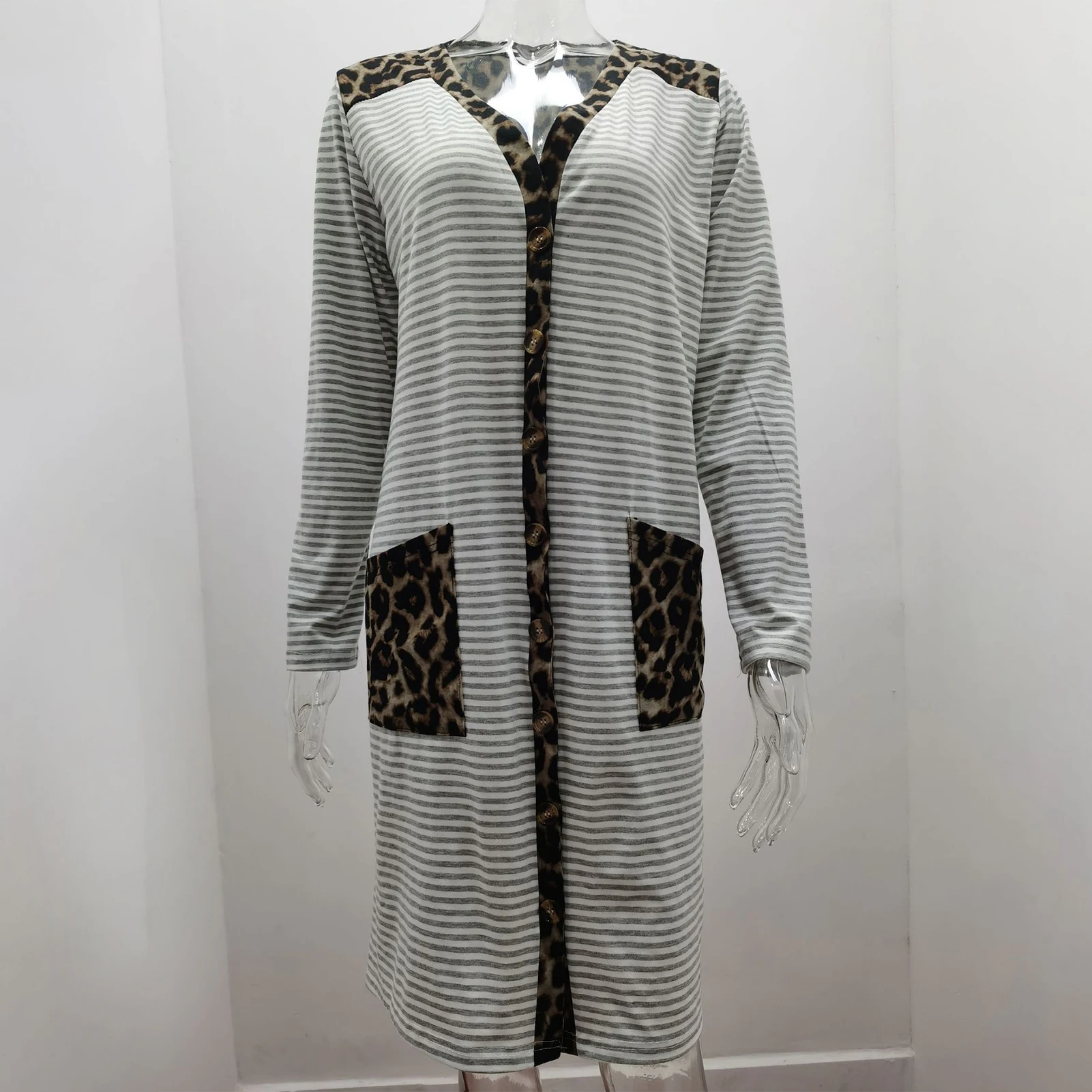 

Women cardigans Long Sleeve Open Front Cardigan Leopard Camouflage Pocket Mid-length Coat Outwear Cardigan Female S-3XL