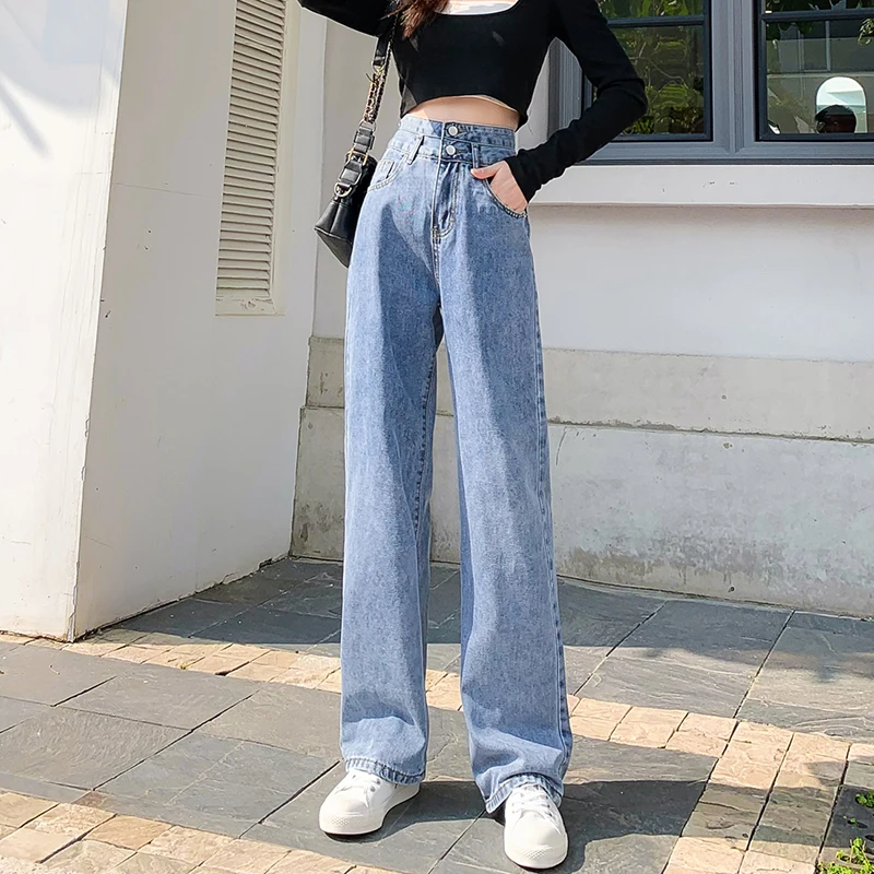 

Новинка 2020, широкие брюки с высокой талией, узкие джинсы, женские свободные прямые брюки в Корейском стиле ретро для студентов