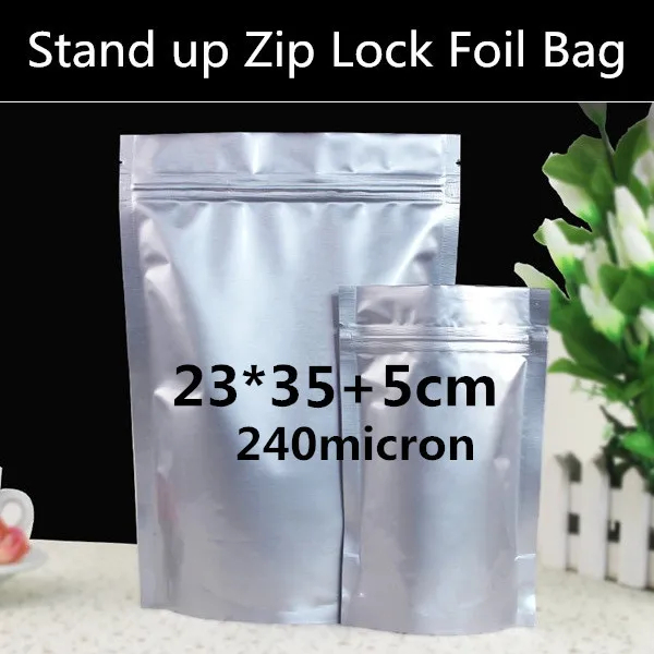 New 50pcs/lot 23cm*35cm+5cm(Bottom) 240mic Aluminum Foil Food Bag Spice/Powder/Coffee Beans/Feeds Packaging Bag