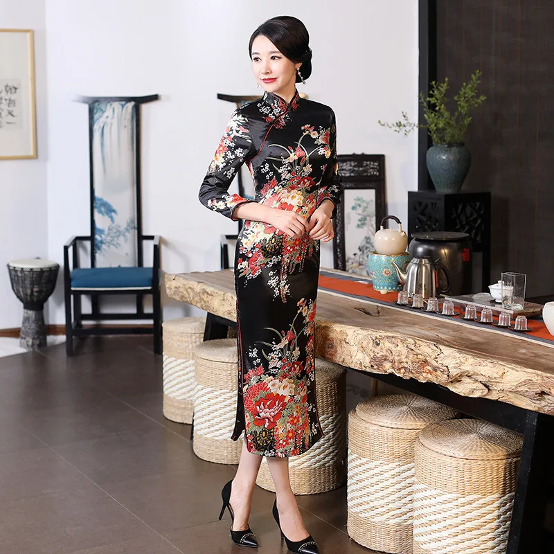 

XXXL Women Classic Cheongsam Rayon Floral Elegant Evening Party Dress Traditional Mandarin Collar Chinese Qipao
