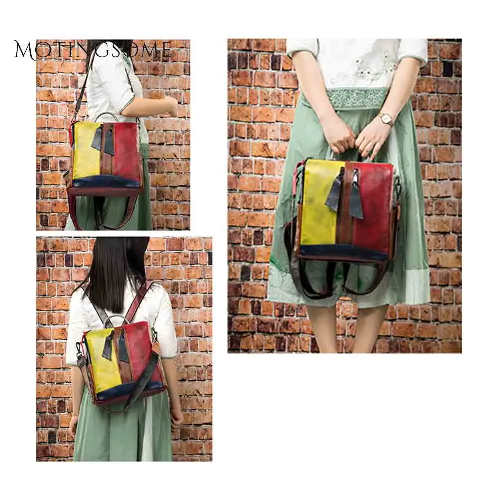 Красочный лоскутный женский рюкзак из натуральной кожи ручной работы воловьей