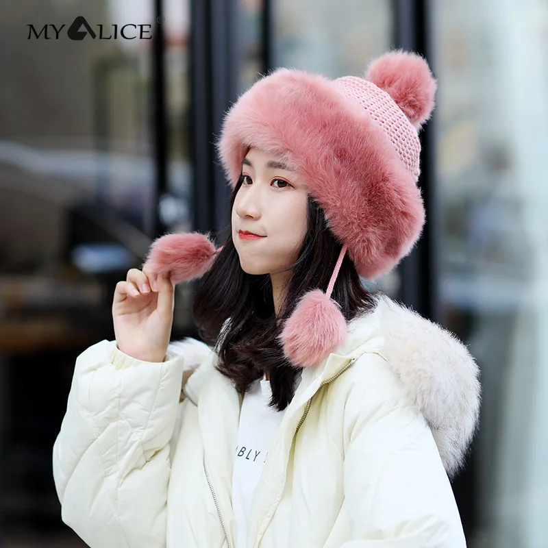 

Knitted Warm Hat Women Winter Hats Plus Velvet Thick Windproof Winter Ear Protection Wool Hat All-match Fashion Comfortable