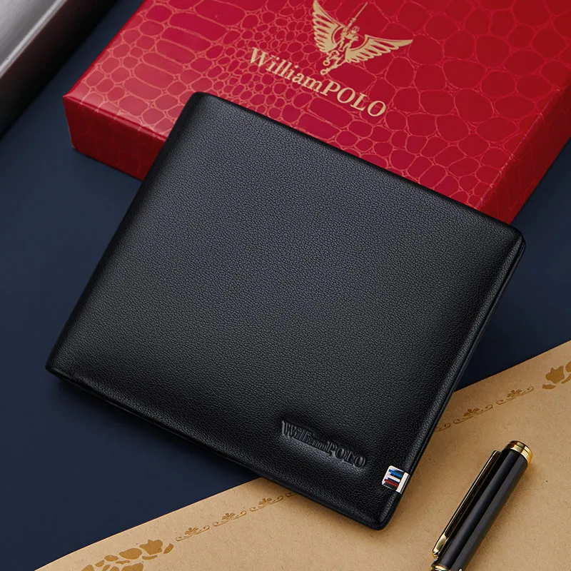 WILLIAMPOLO New 2021 short Wallet mens slim Credit Card Holder Bifold Genuine Leather Multi Card Case Cowhide Ultra-thin Wallet