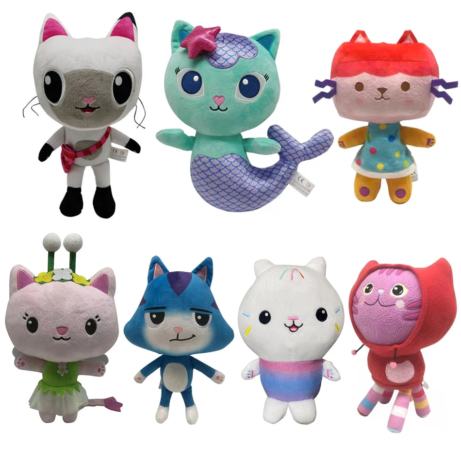 

Кукольный домик Gabbys, плюшевая игрушка меркэт, Мультяшные мягкие животные, Русалка, кошка, плюшки, аниме куклы, подарки для детей на день рожд...