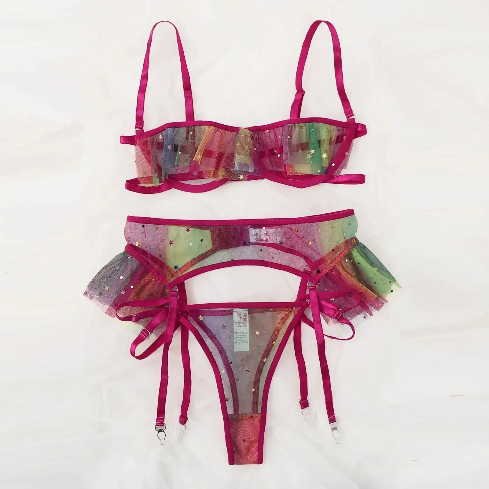 

Sexy Homewear Pajamas Suit Star Moon Embroidery Sleepwear Thong Temptation Underwear Garter Belt Nightwear Conjuntos De Mujer