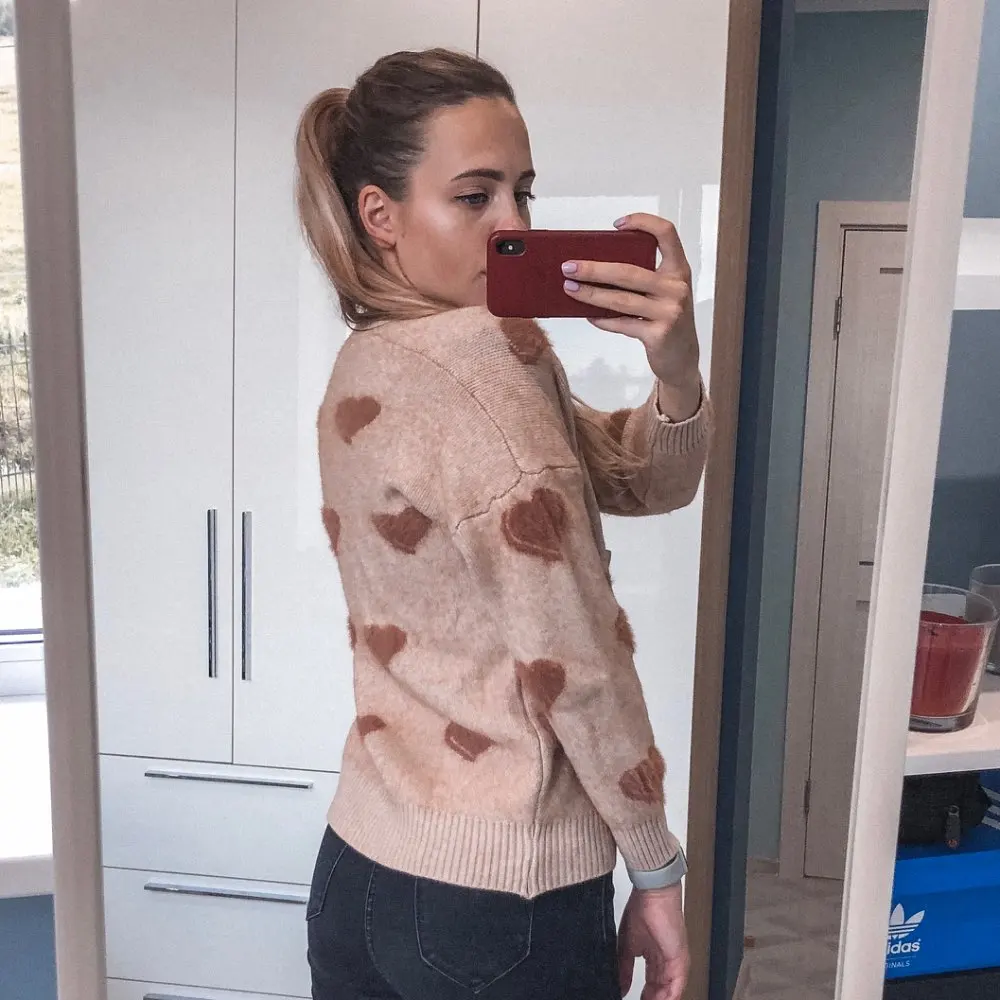 Hirsionsan Cashmere Sweater Women Autumn Winter Knitted Cardigans Kawaii Heart Loose Clothes Oversized Soft Warm Pull Femme