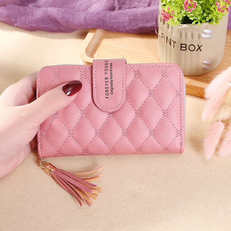 

Новый Кошелек для девушек, Модный маленький клатч в клетку из мягкой искусственной кожи с кисточками, кошелек для монет на молнии, Роскошный...