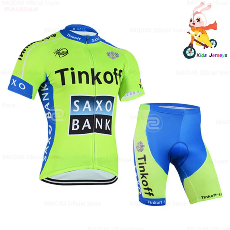 

2020 Tinkoff Kid's Cycling Jersey Set Breathable Shorts Fluorescent Green Children Bike Clothing Boys Girls Summer Bicycle Wear