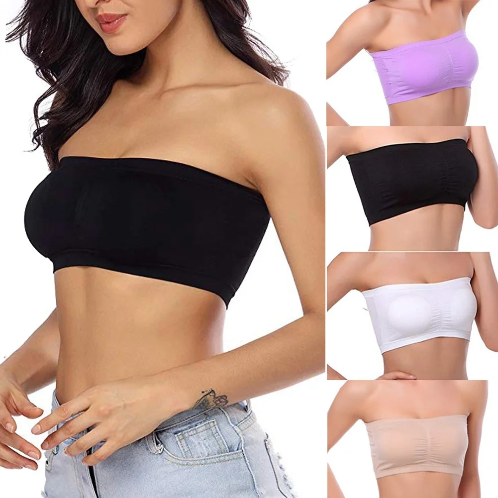 

Женский однотонный топ без бретелек, бюстгальтеры с подкладкой, Женский Топ оверсайз бесшовный укороченный, нижнее белье, женское нижнее бе...