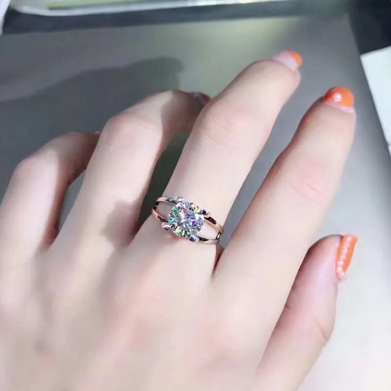 Кольцо из белого золота 14 к классическое 4 коготь моиссанит ювелирные изделия