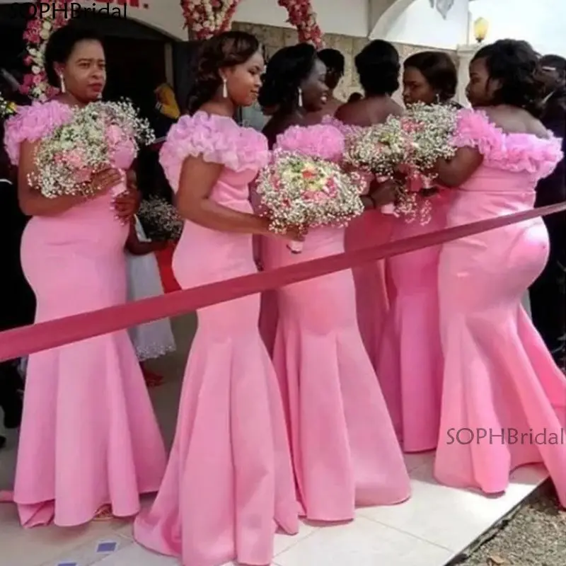 

Новое поступление, платья подружки невесты с юбкой-годе 2021, платье в африканском стиле с оборками и вырезом лодочкой для свадебной вечеринк...