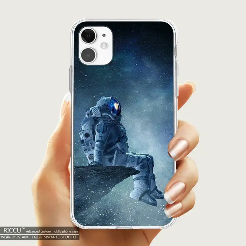 

Cartoon Space Astronaut Telescope Phone Case Transparent for iPhone 12 11 pro Mini XS MAX 6 7s 8 7 Plus X SE 2020 XR Covers