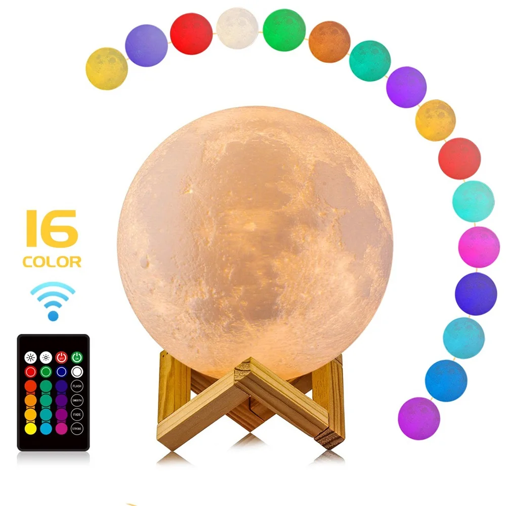 Светильник в виде Луны с 3D принтом светодиодный ночник сенсорным управлением и