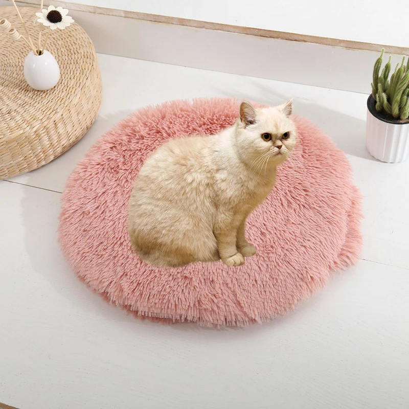 Длинный плюшевый коврик для собак круглый мягкий пушистый спальный кошек