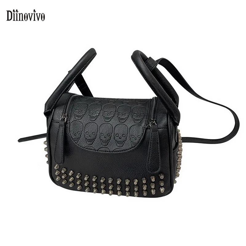 

Diinovivo 2022 New Rivet Crossbody Bags For Women Wristlets Bag Embossed Skull Designer Shoulder Bag Female Pillow Bag WHDV2022