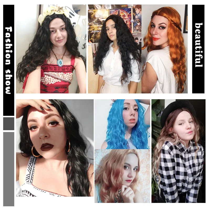 Длинные волосы LISI волнистые красный черный цвет синтетические парики для женщин