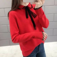 2022 new fashion casual autumn sweater womens lace collar sweater very fairy tie temperament net red lazy wind