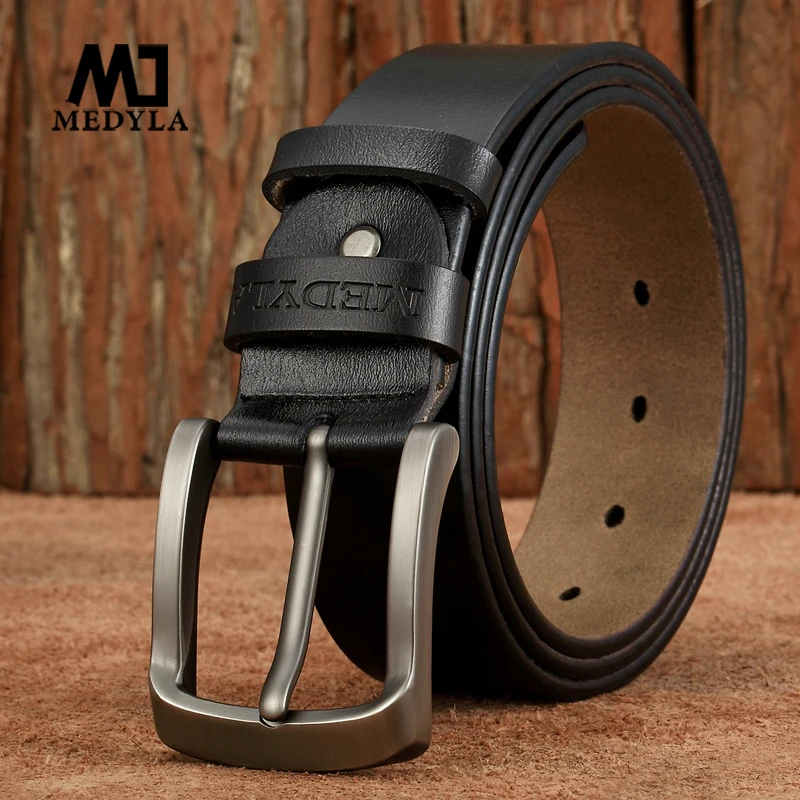 MEDYLA Men Belts Cow Leather Jeans Waistband Genuine Leather Male Belt Soft Alloy Pin Buckle Men's Belt