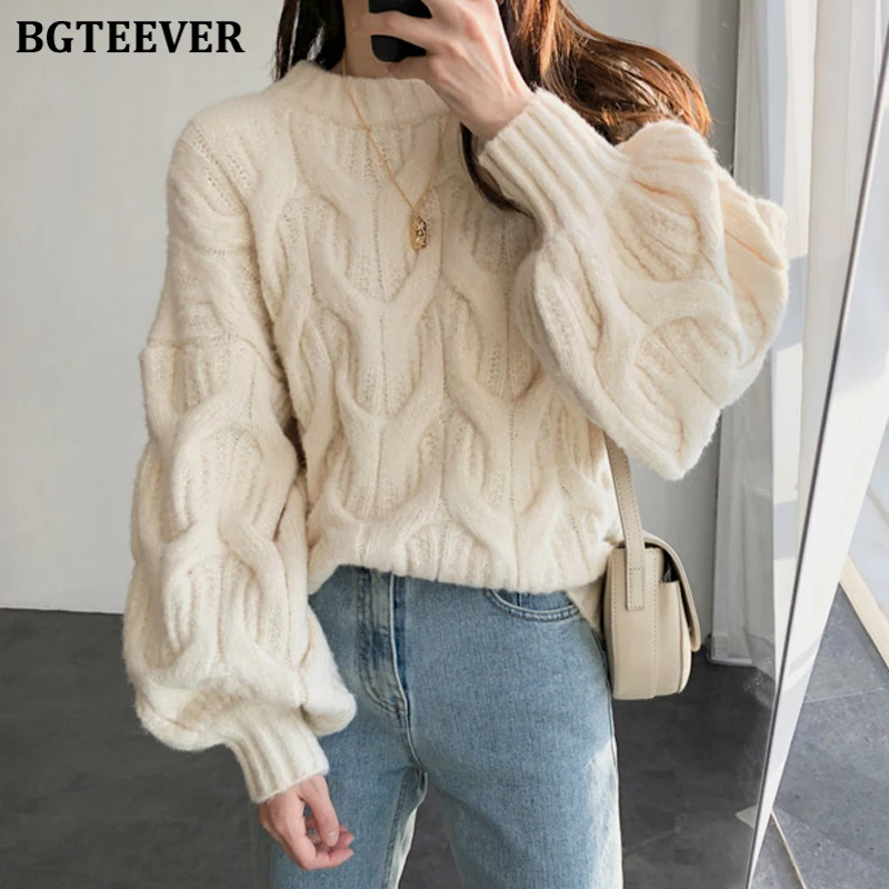BGTEEVER о образный вырез плотная вязка пуловеры для женщин зимние скрученные
