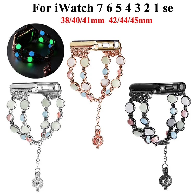 Moonlight Pearl Jewelry Strap for Apple Watch 7 SE 6 5 4 Band 41mm 45mm 44mm Metal Bracelet Strap Woman WatchBand 38 40