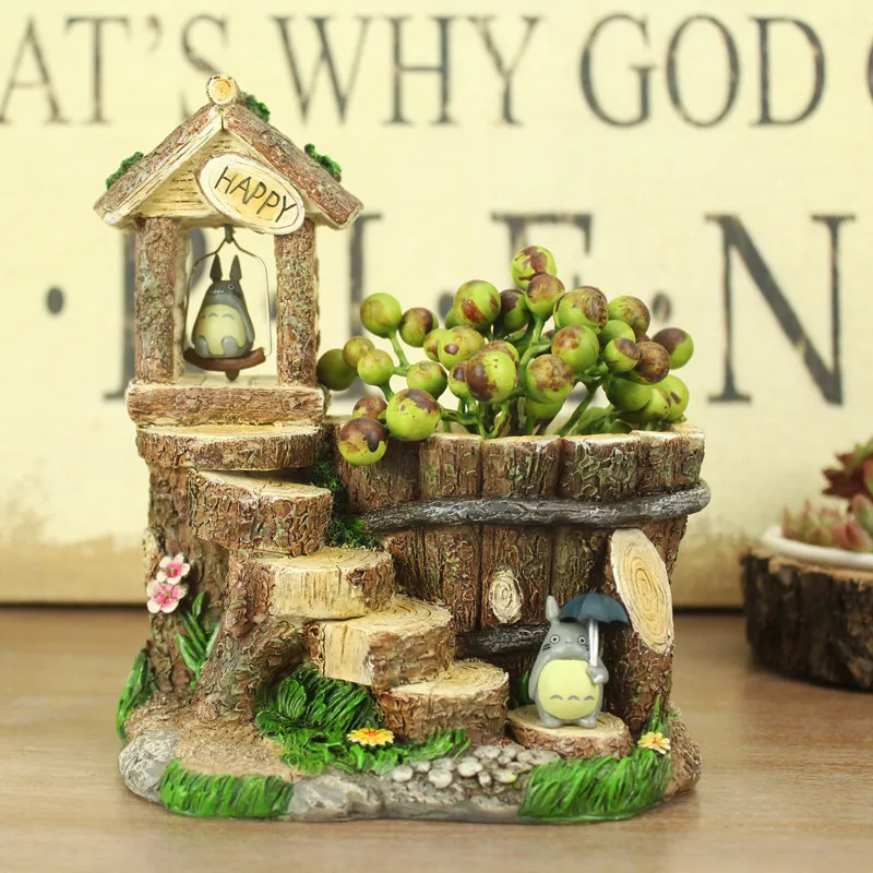 Тоторо смолы Настольный цветочный горшок дерево пень мини плантатор Креативный