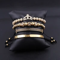 high quality new design fashion cz pave crown charm stainless steel roman bangle luxury bracelet set women
