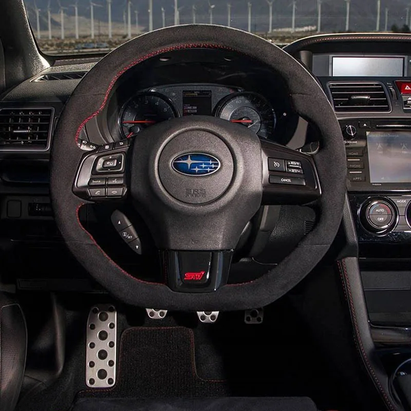 

New All Black Suede Leather Red Stitching Steering Wheel Hand-stitch on Wrap Cover For Subaru WRX STI 2015-2020