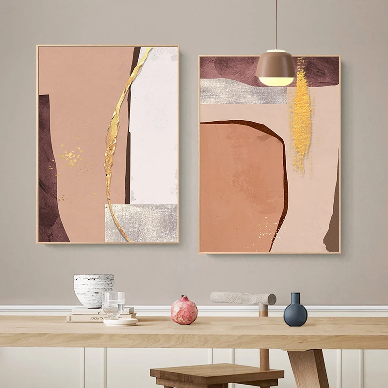 

Abstract Warm Color Blocks Poster Nordic Decorative Picture Gold Wall Art Print Canvas Painting Minimalism Livingroom Home Decor