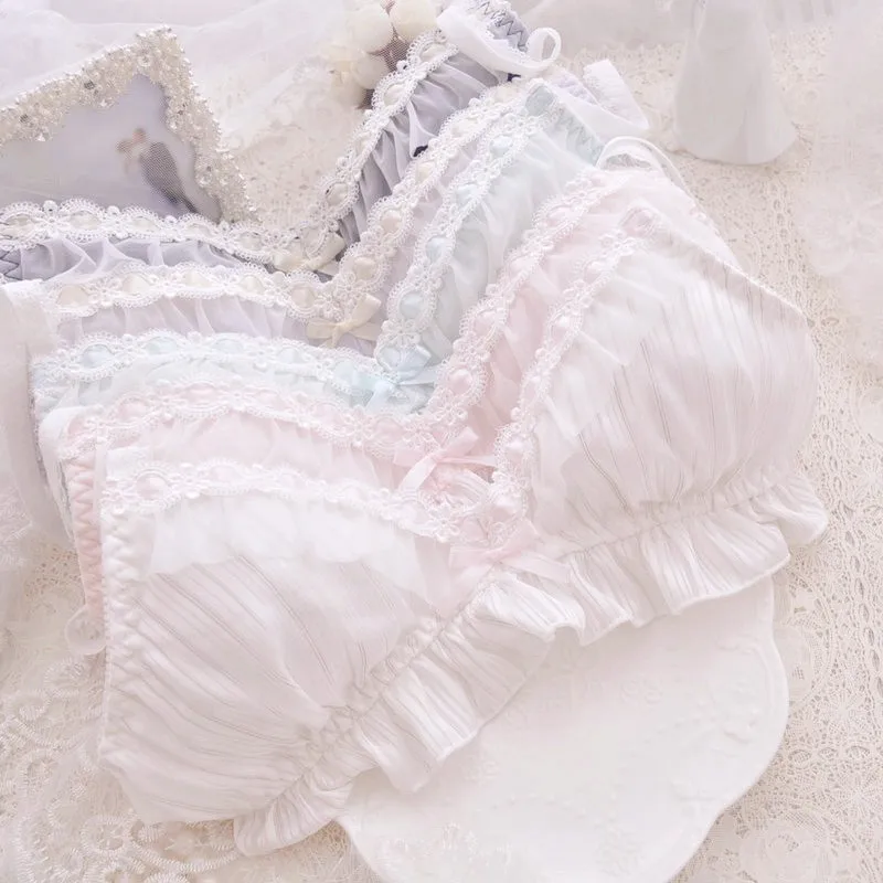 6 color Lolita Women's Cute Bow Print Bra & Panties Lingerie Set Girl Bras Briefs Underwear Set Women Bra and Panty Set