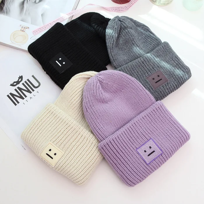 

Hats Woman Winter Tide Smiling Face Wool Hat Male Winter Lovers Fund Thickening Cashmere Knitting Keep Warm Hats 2019