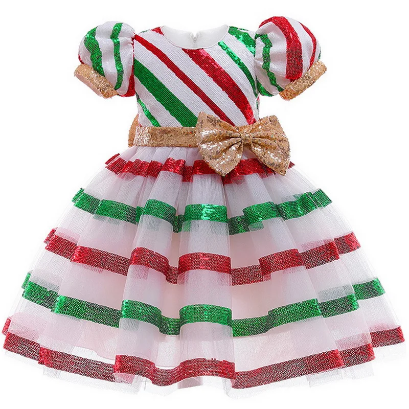 New Little Girls Christmas Eve Xmas Dress Up Party Dresses Children Bowknot Sequins Princess Kids Evening Ball Gown | Тематическая