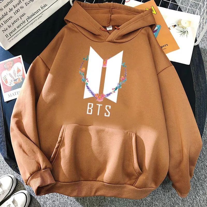 

2021 kpop Hoodies printe bangtan boys Heart-shaped flower Sweatshirts Pullover oversize Harajuku Hooded Loose ulzzang trend Top
