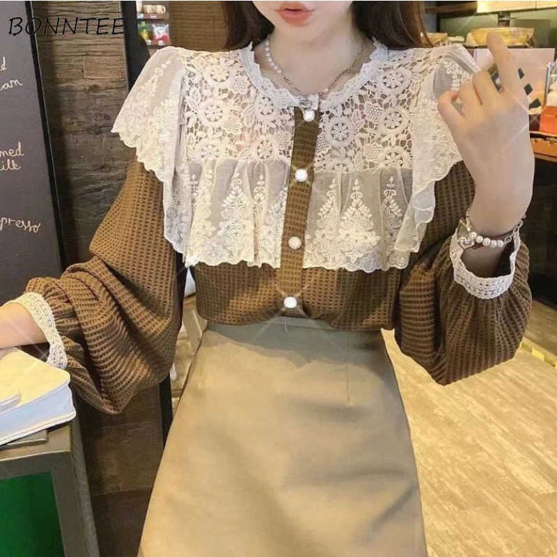 

Рубашки женские в стиле пэчворк, Элегантные Простые, универсальные, для колледжа, удобные, во французском стиле, на осень