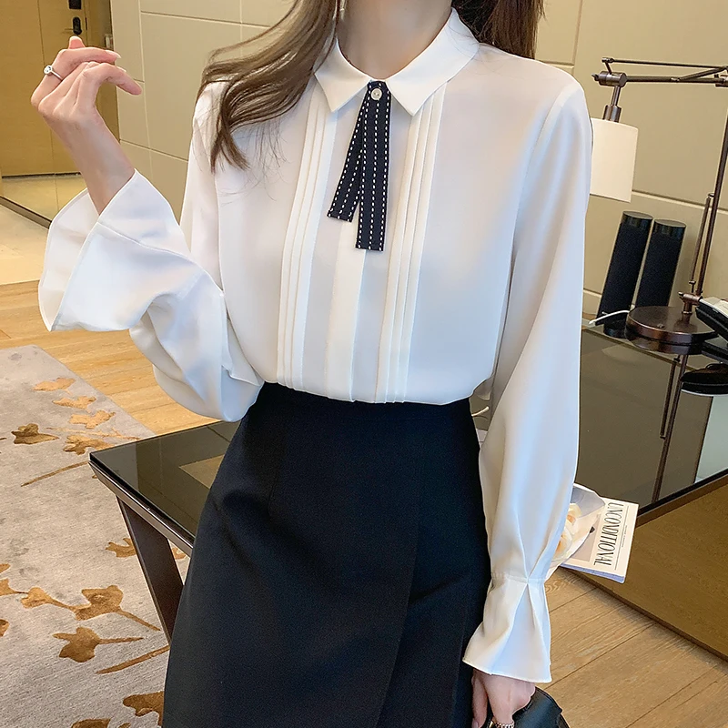 

Белая женская рубашка Piaoya, новая верхняя одежда, топы с длинным рукавом, нишевая Свободная шифоновая рубашка в западном стиле