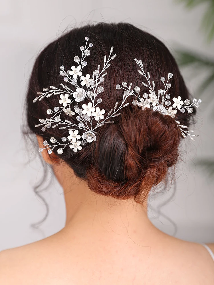 Серебряная заколка для волос с цветами три набора головных уборов свадебные