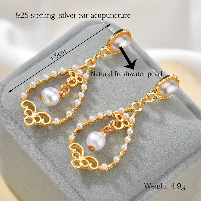New Natural Freshwater Pearls Drop Earrings For Women Geometric Flowers Shaped S925 Silver Hooks Dangle Female Jewelry | Украшения и