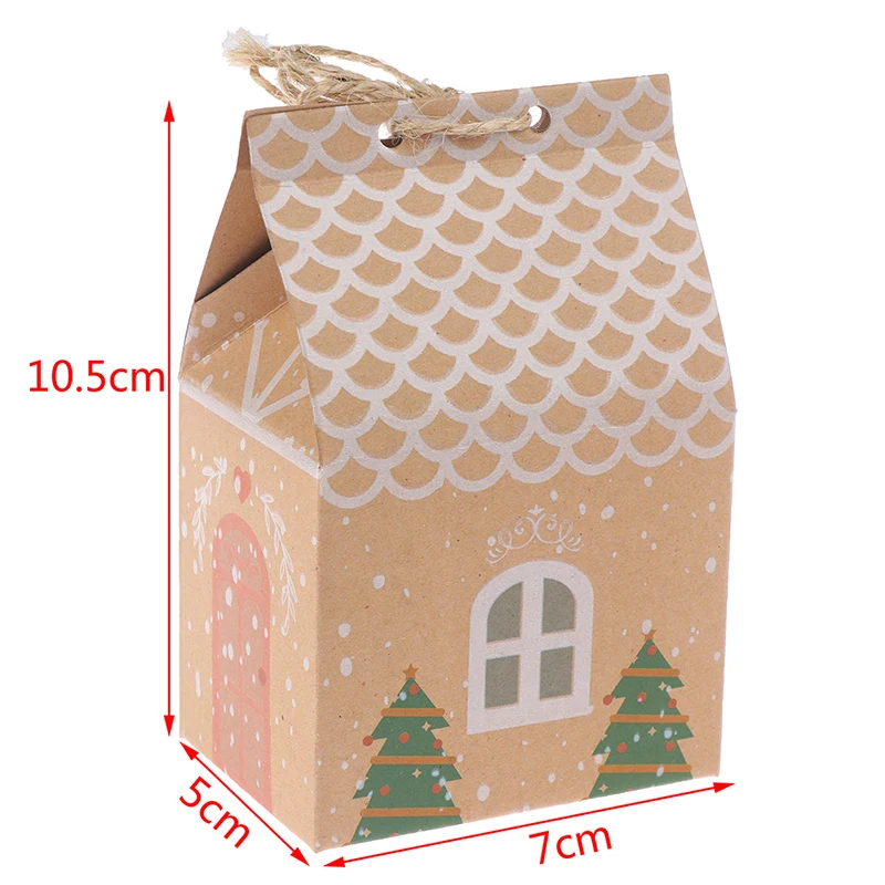

50pcs Christmas House Candy Box Kraft Paper Gift Bags Xmas Gift Packaging Decor