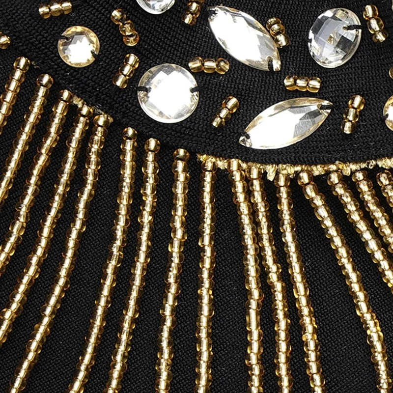 VC All Free Shipping HOT New Luxe Diamond Embellished Tassels Sexy Key Hole Celebrity Party Club Wear Bandage Jumpsuit