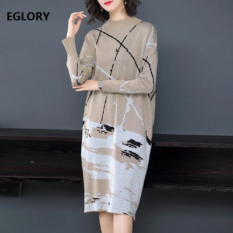 Платье Свитер размера плюс Осень зима 2020 модное трикотажное платье женское