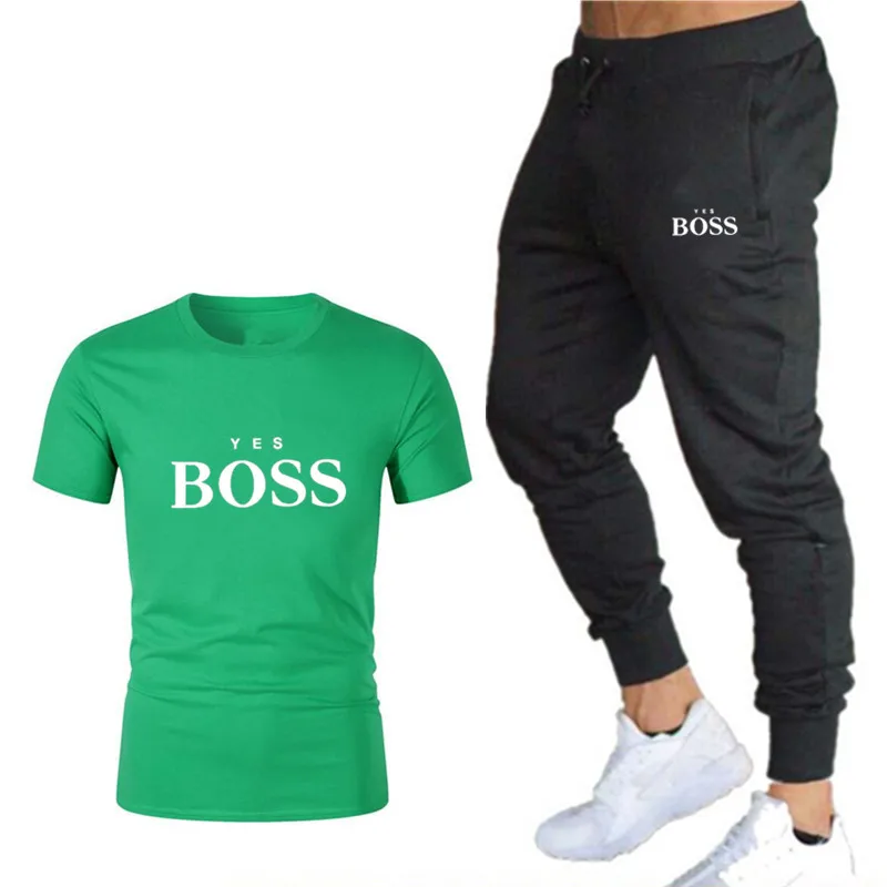

Summer new sports T-shirt, men's trousers, casual men's sportswear suit, pure cotton short-sleeved, boss clothing, two-piece jac