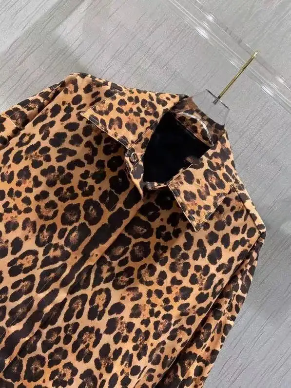 

2021 Runway Loose Oversized Long Coat Women Leopard Print Turn down Collar Long Sleeve Casual Fashion Ladies Hot Sale Jacket