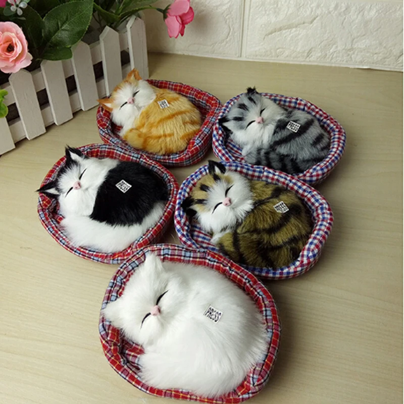 

2018 Design Kawaii Simulation Sounding Sleeping Cats Plush Toy With Nest Children's Favorite Birthday Christmas Gift