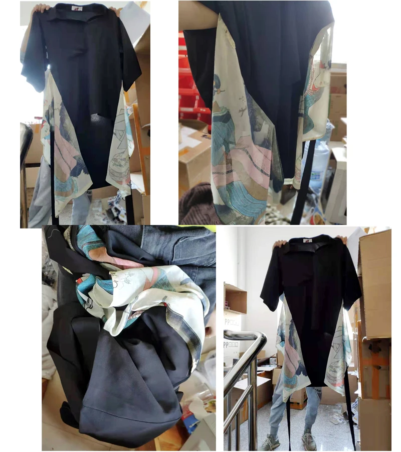 Женское кимоно с принтом горничной Бандажное платье разрезом и длинными