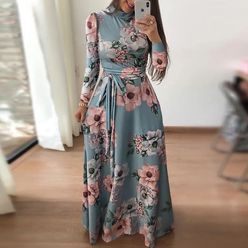 2019 Летнее Длинное платье с цветочным принтом богемное пляжное туника Макси