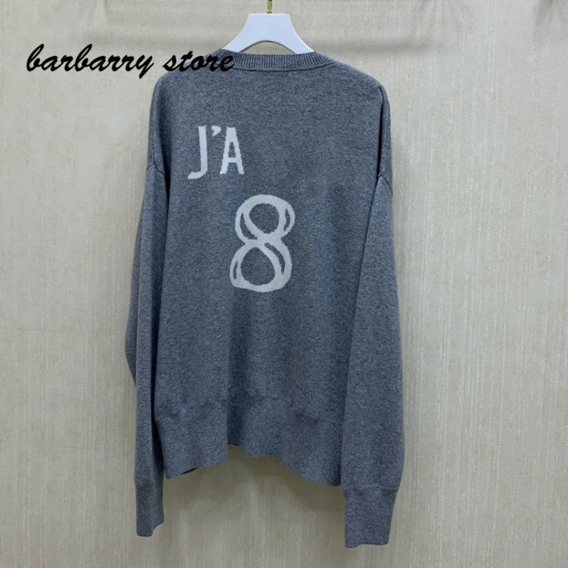 

2021 Luxury Design Senior gray fashion women's long sleeve Pullover temperament versatile round neck loose cashmere sweater